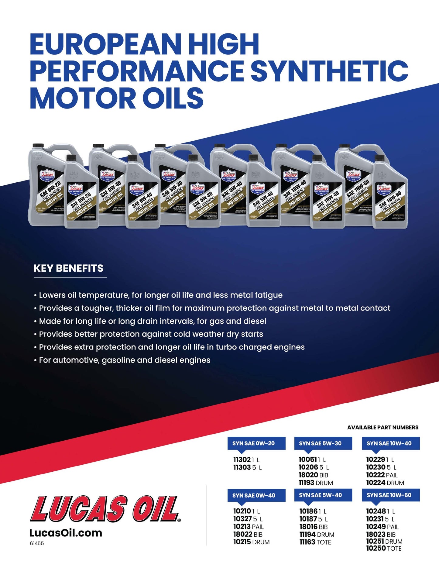 Lucas Synthetic 10W-60 High Performance European Motor Oil - 1 L